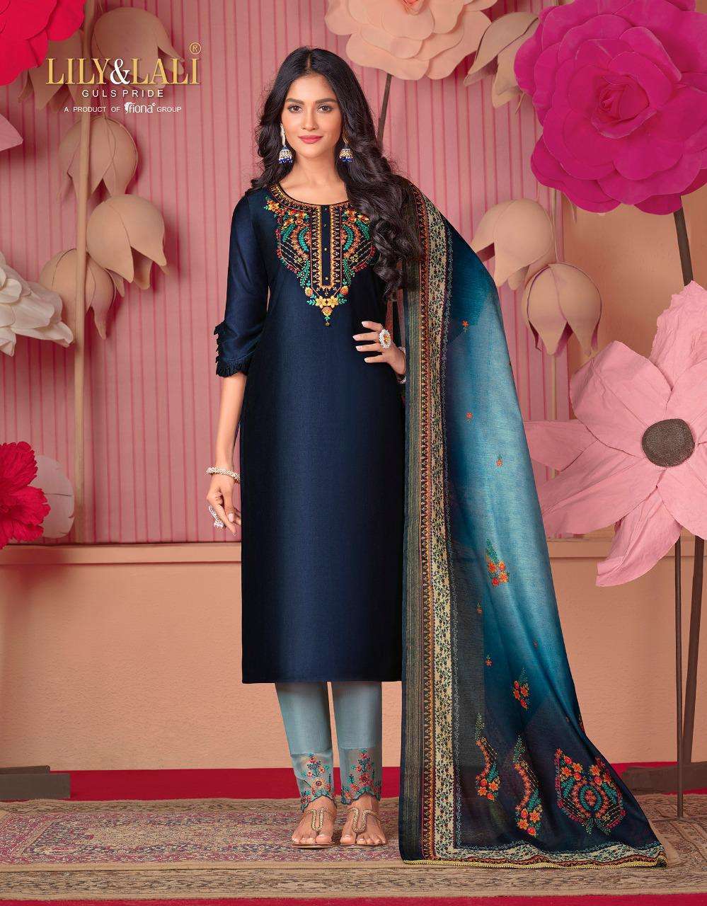 LILY & LALI LAUNCH MONALISA 5 BEMBERG SILK FULL STITCH TOP PANT WITH DUPATTA