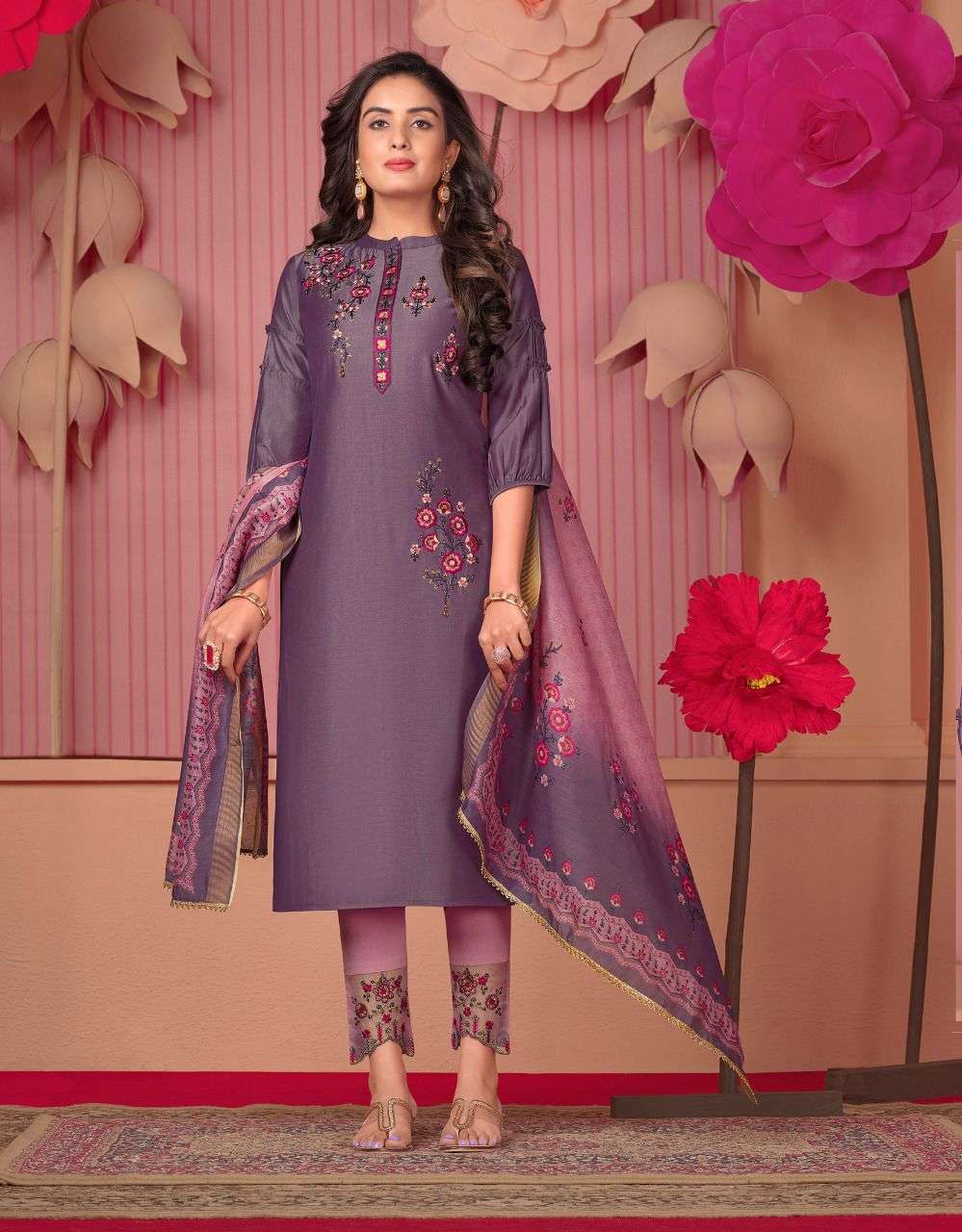 LILY & LALI LAUNCH MONALISA 5 BEMBERG SILK FULL STITCH TOP PANT WITH DUPATTA