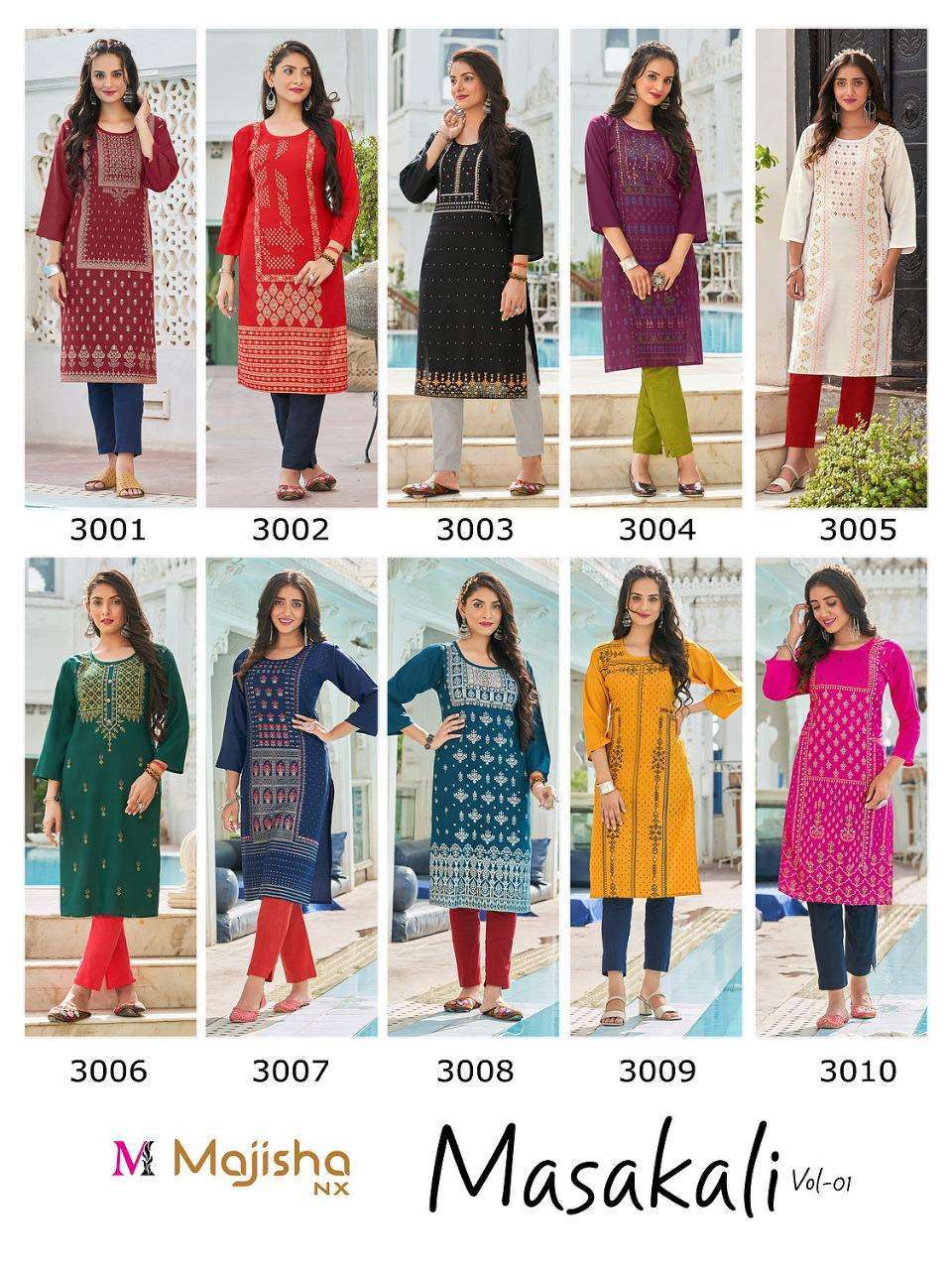 MAJISHA NX MASAKALI VOL 1 RAYON SIMPLE KURTI BEST RATE SELLER