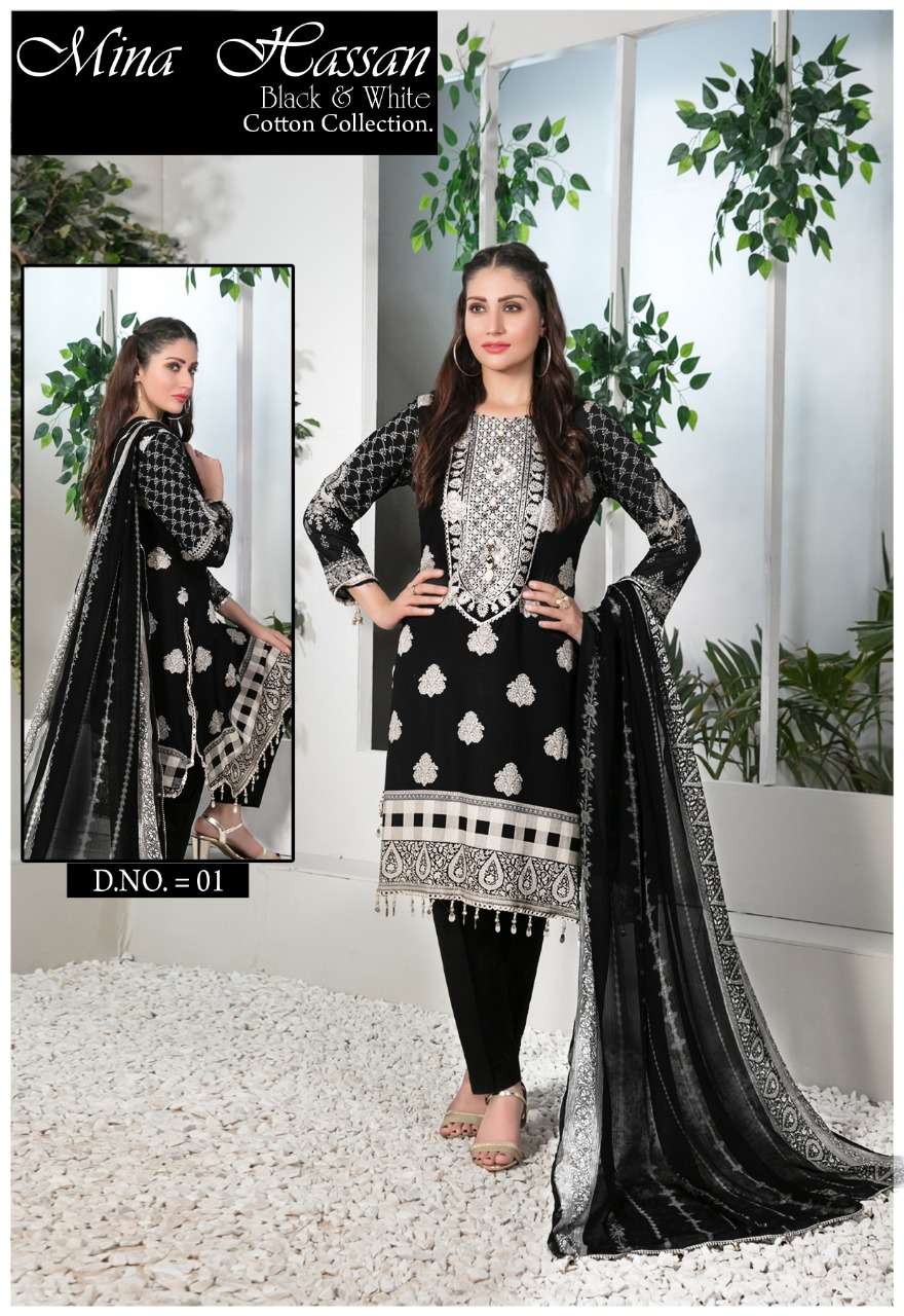  MINA HASSAN BLACK N WHITE COTTON COLLECTION