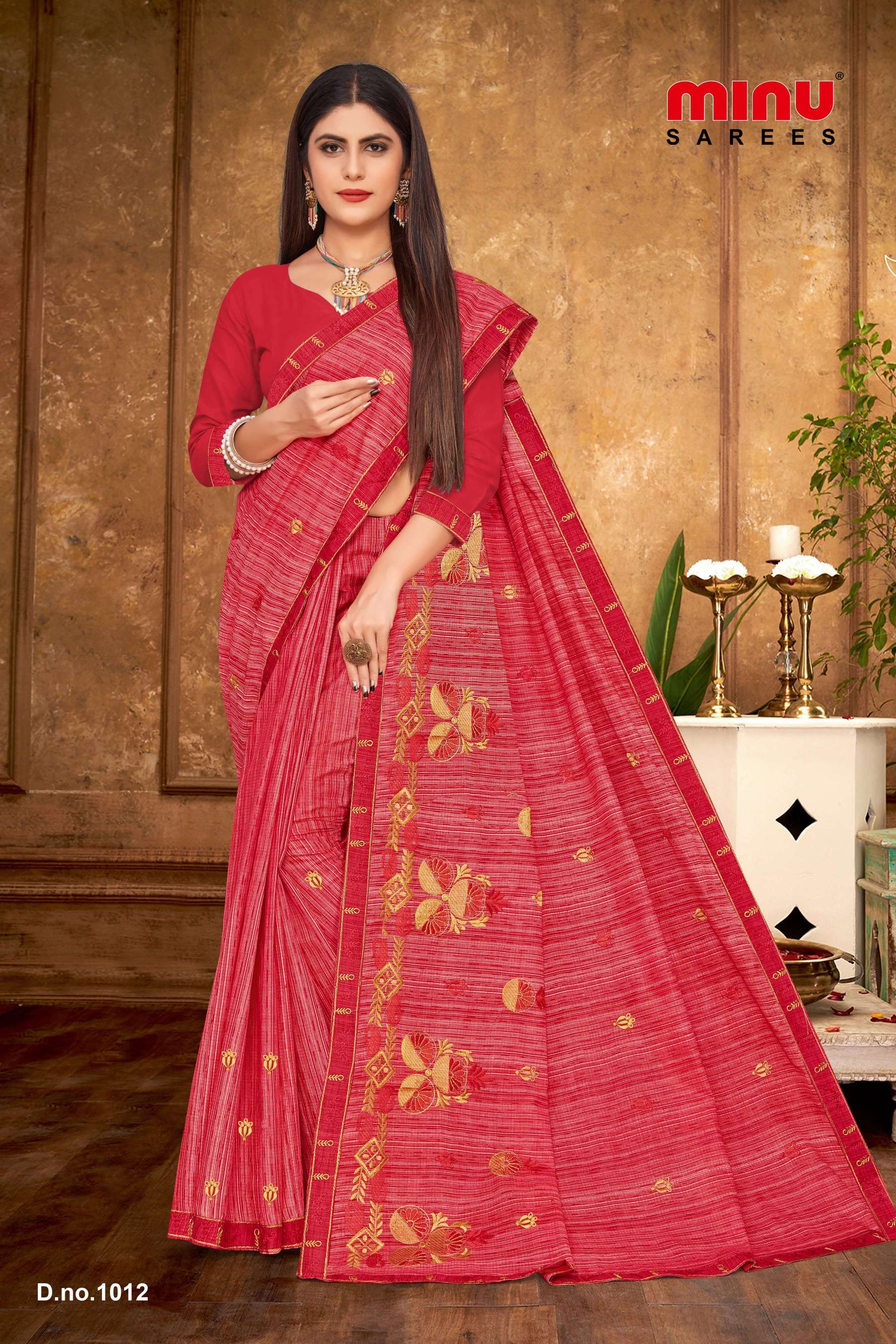 Minu Ginger Assorted Cotton Embroidered Saree-8P