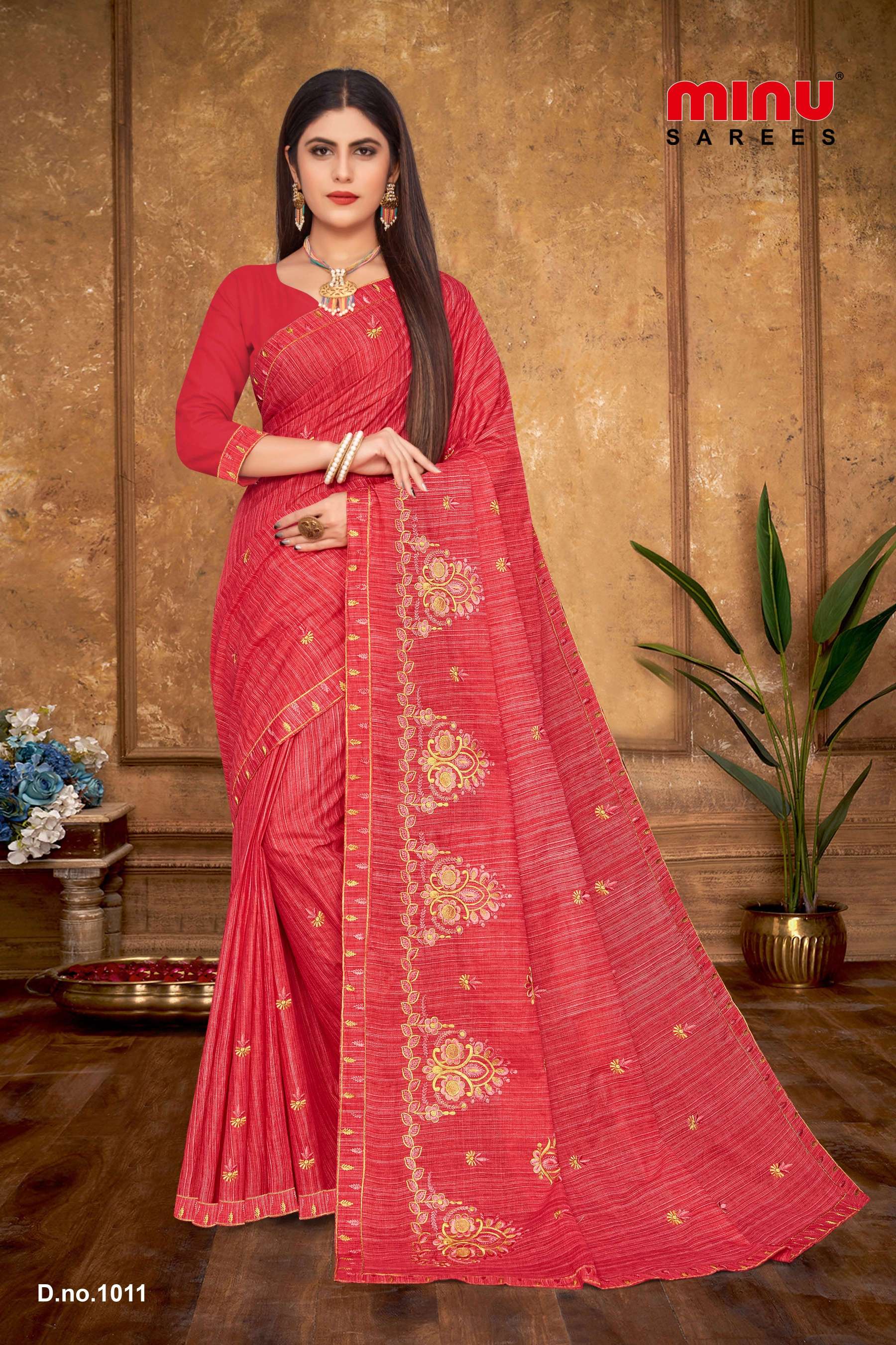 Minu Ginger Assorted Cotton Embroidered Saree-8P