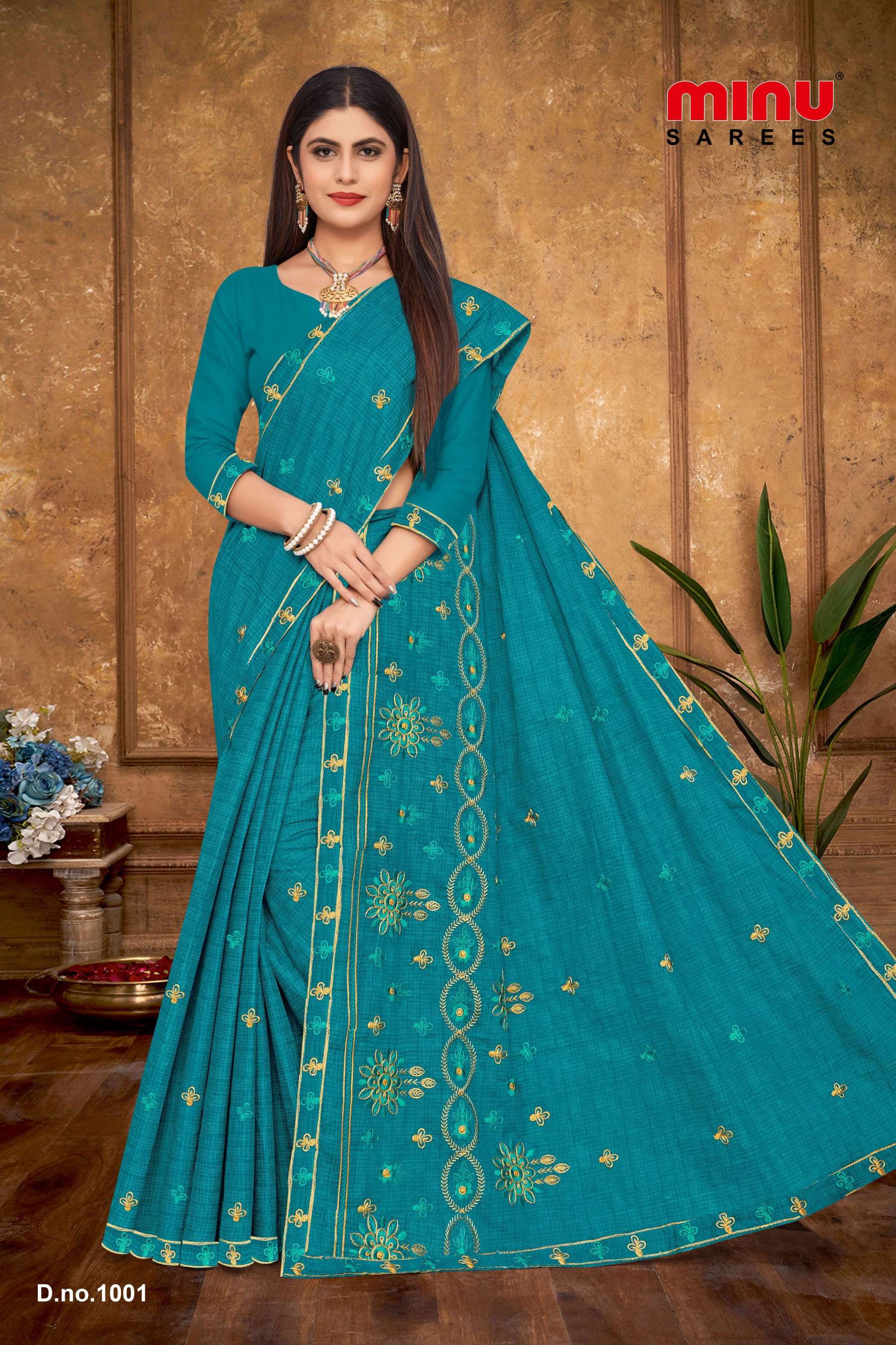 Minu Ginger Assorted Cotton Embroidered Saree-8P