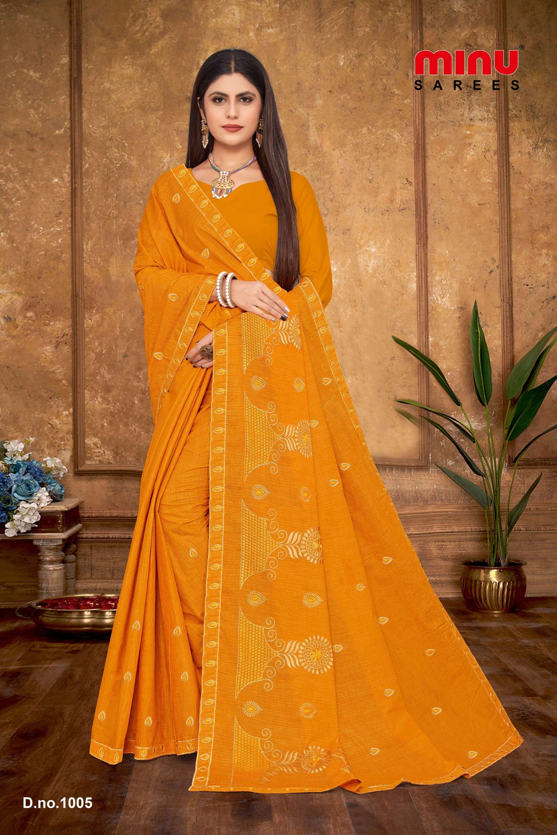 Minu Ginger Assorted Cotton Embroidered Saree-8P