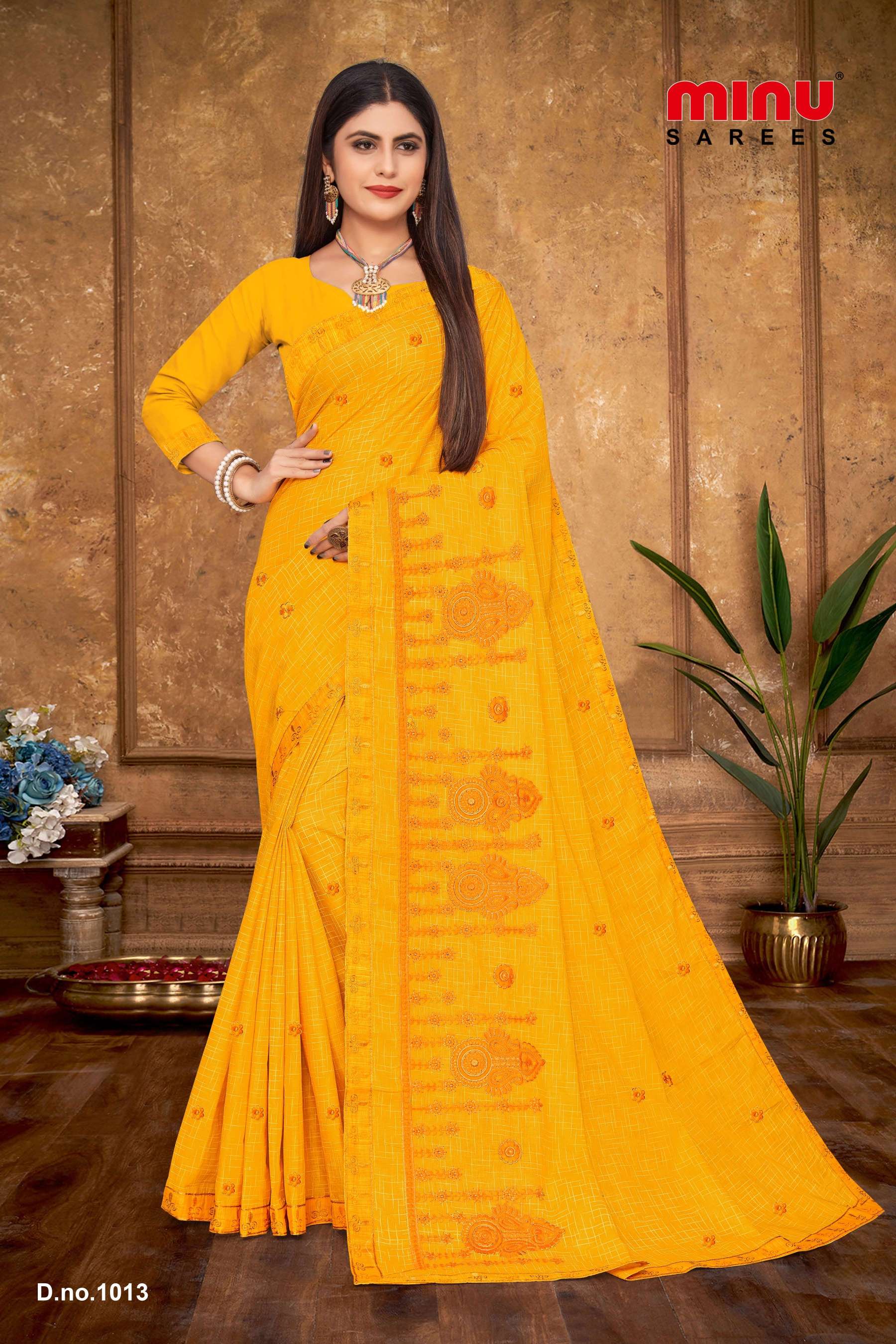 Minu Ginger Assorted Cotton Embroidered Saree-8P