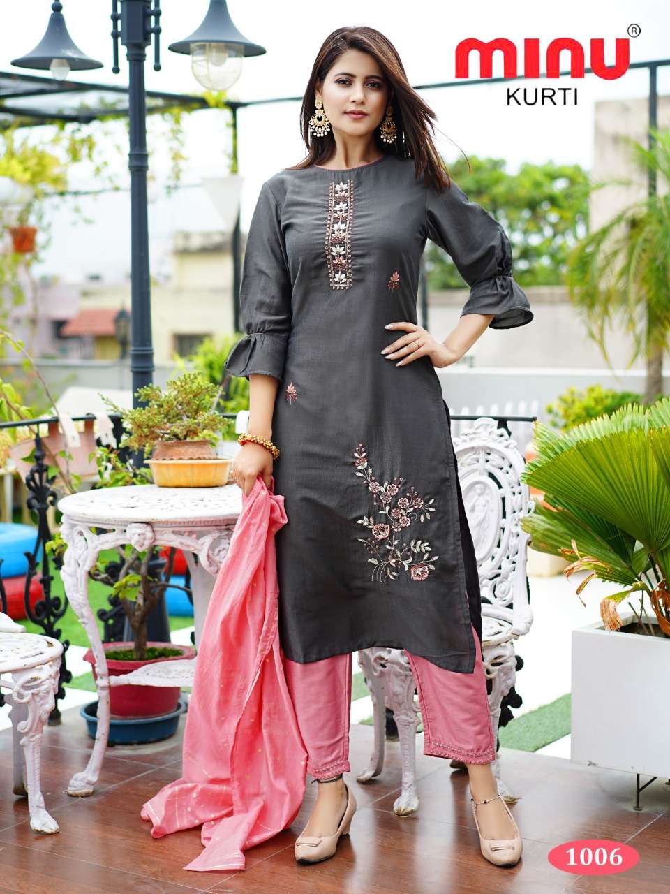 Minu GOONJ Satin Embroidered Kurtis Combo-6P Catalog