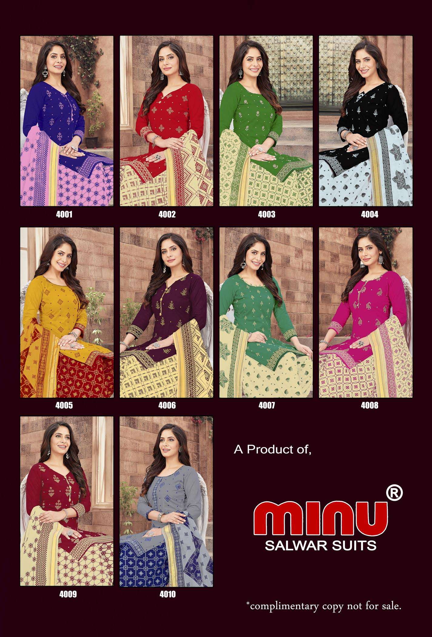 Minu SUNSHINE Cotton Embroidery Patiala Dress material-10P Catalog