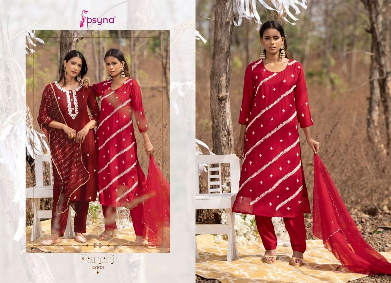  PSYNA PANCHI 4 KURTI WITH TOP BOTTOM AND DUPATTA WHOLESALER IN SURAT