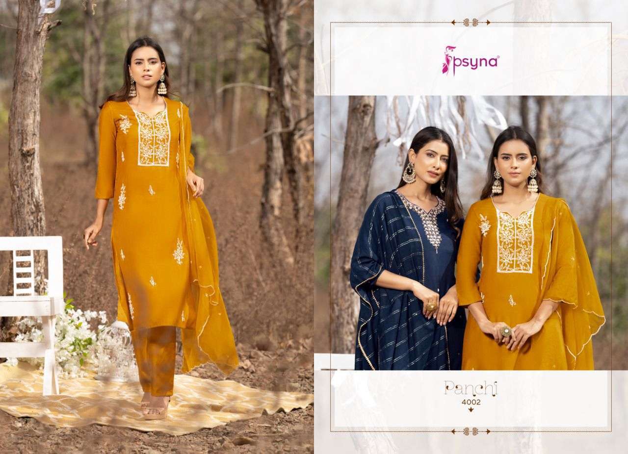  PSYNA PANCHI 4 KURTI WITH TOP BOTTOM AND DUPATTA WHOLESALER IN SURAT
