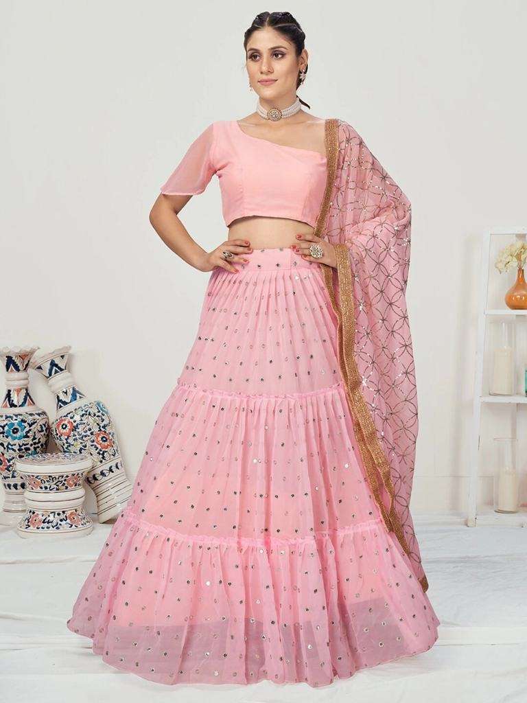 Rose Pink Tissue Silk Sequenced Party Wear Lehenga Choli