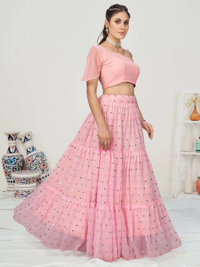 Rose Pink Tissue Silk Sequenced Party Wear Lehenga Choli