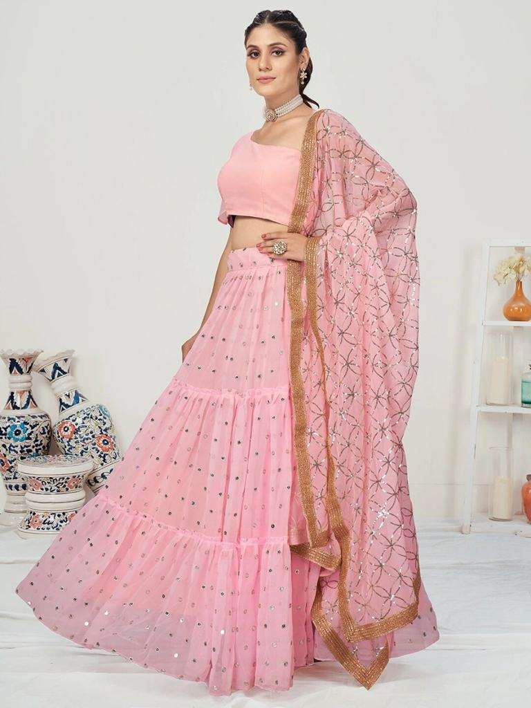 Rose Pink Tissue Silk Sequenced Party Wear Lehenga Choli