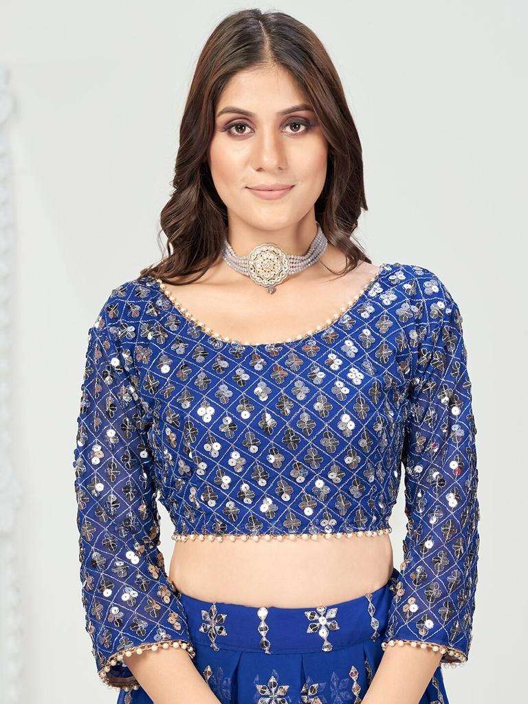 Royal Blue Sequence Embroidered Georgette Sangeet Special Lehenga Choli