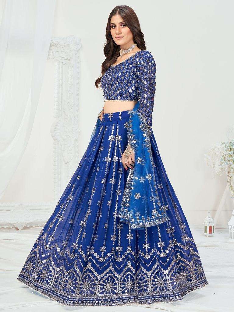 Royal Blue Sequence Embroidered Georgette Sangeet Special Lehenga Choli