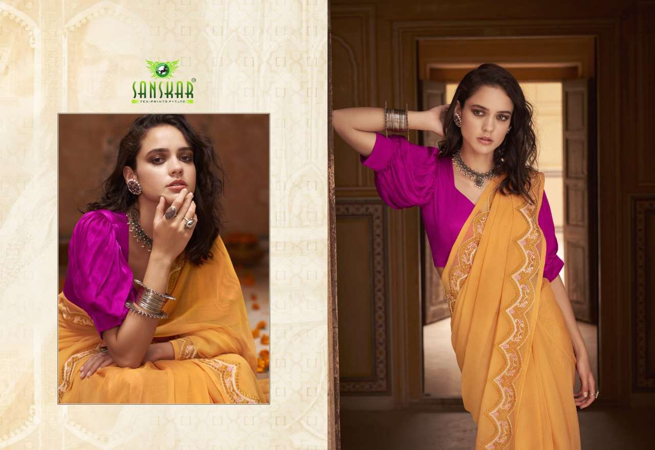 SANSKAR NAARI PURE CHIFFON DESIGNER SAREES COLLECTION IN SURAT