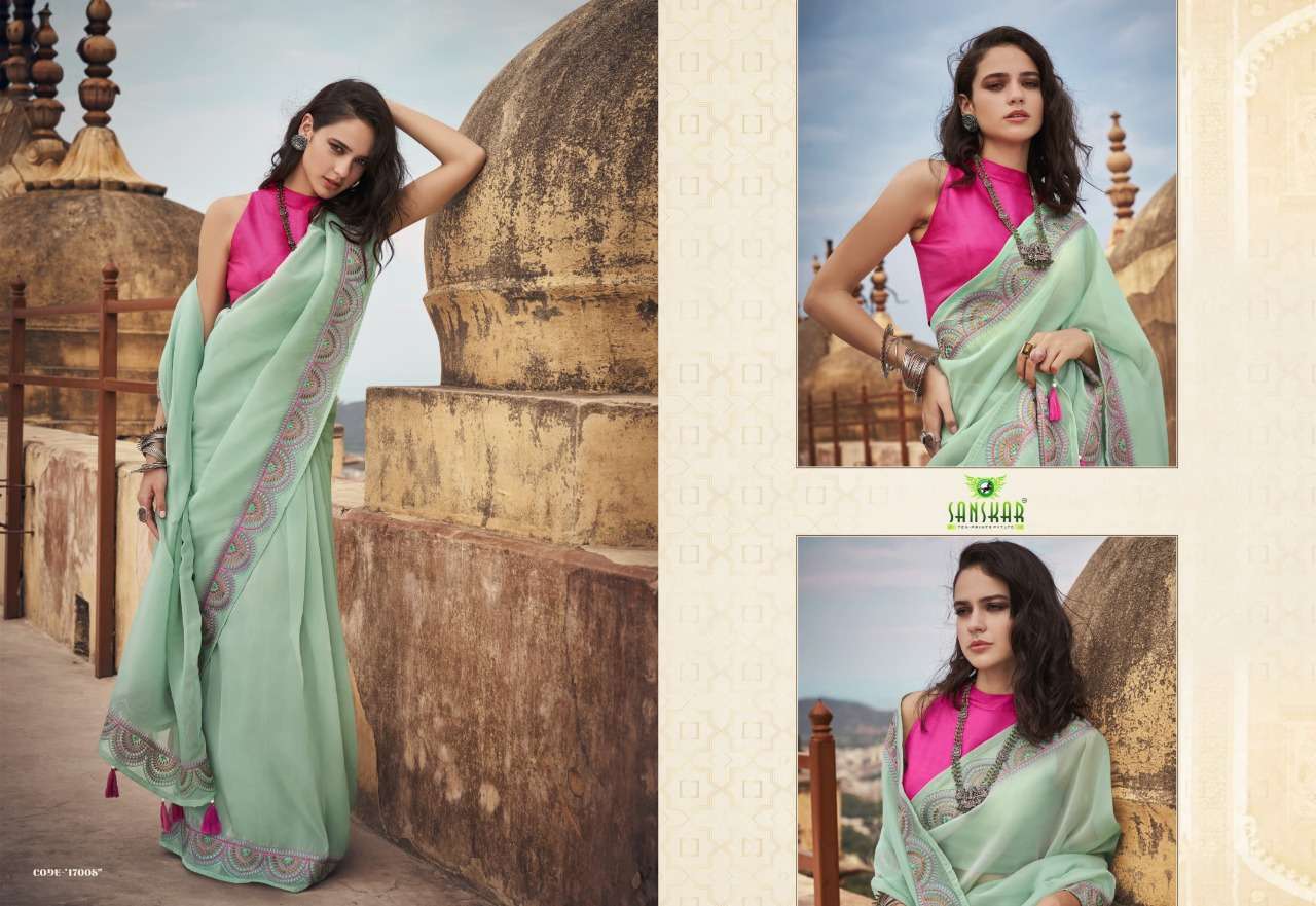 SANSKAR NAARI PURE CHIFFON DESIGNER SAREES COLLECTION IN SURAT