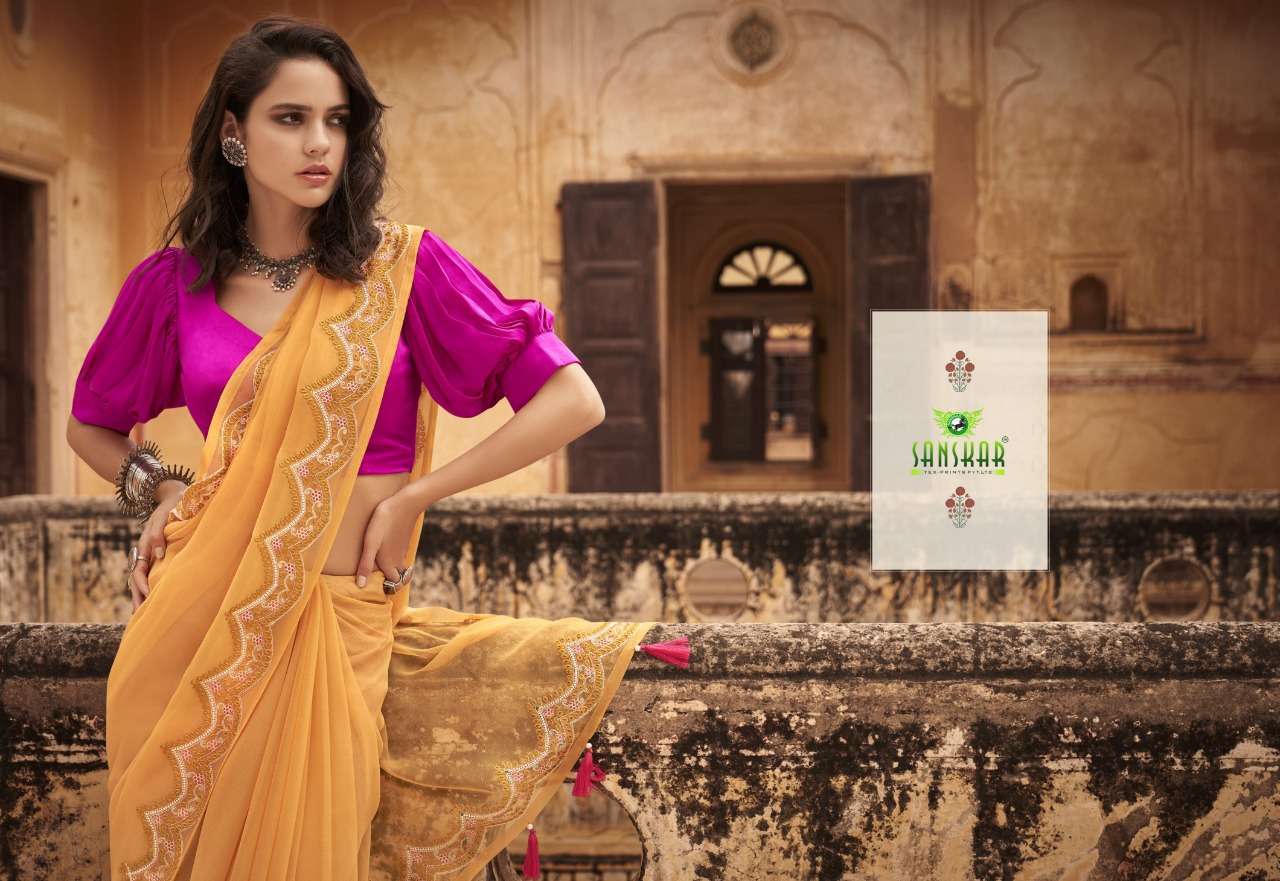 SANSKAR NAARI PURE CHIFFON DESIGNER SAREES COLLECTION IN SURAT