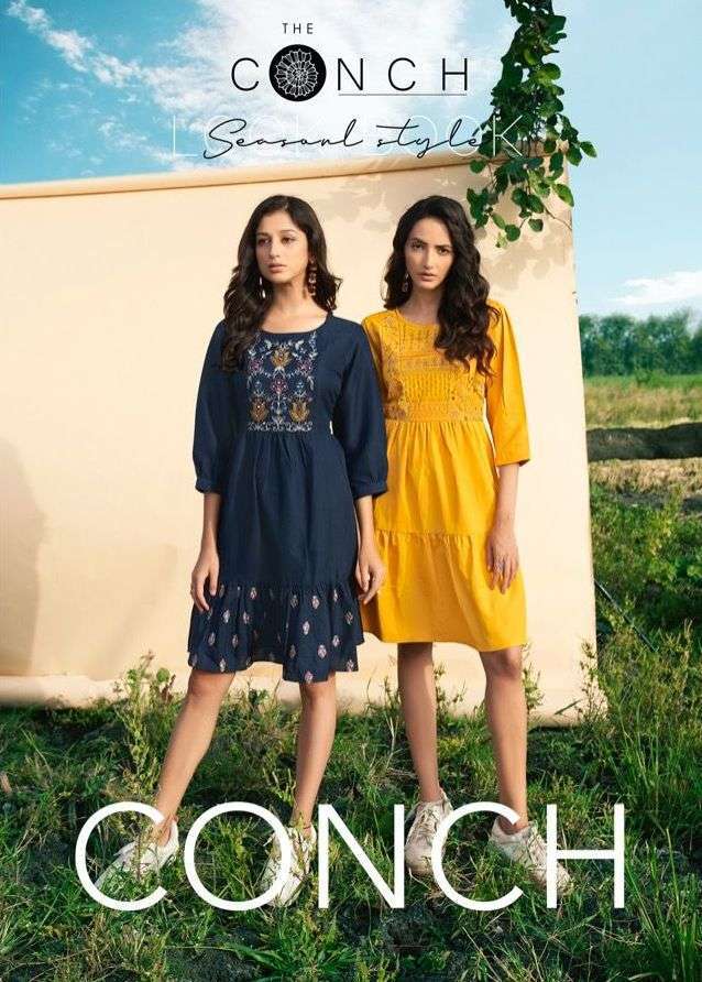 THE CONCH BY RIYA DESIGNER FANCY SHORT KURTIES TOPS COLLECTION LIMITED STOCK