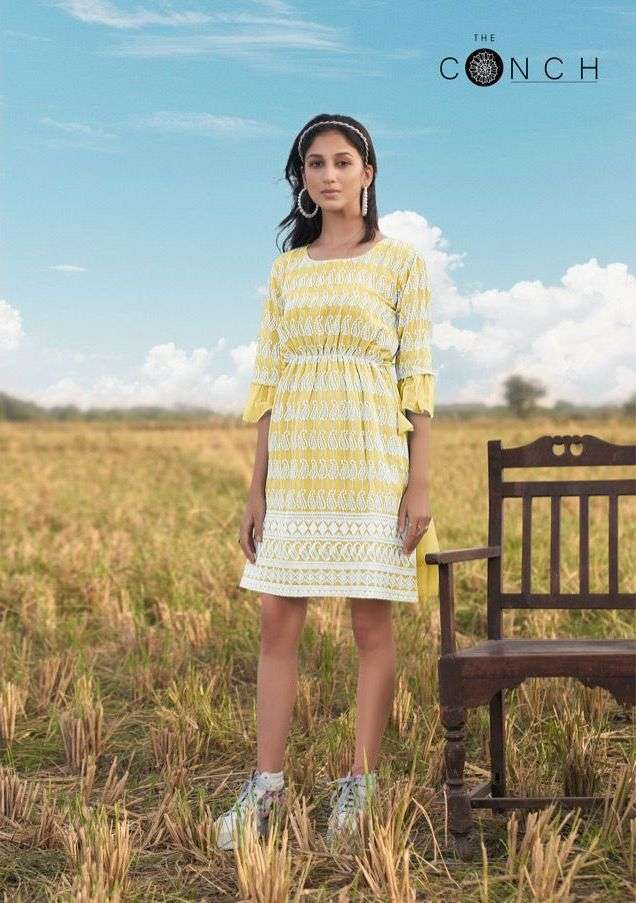  THE CONCH PRESENT COLOUR PLUS VOL 1 GEORGETTE SCHIFFLI WORK SHORT KURTIS