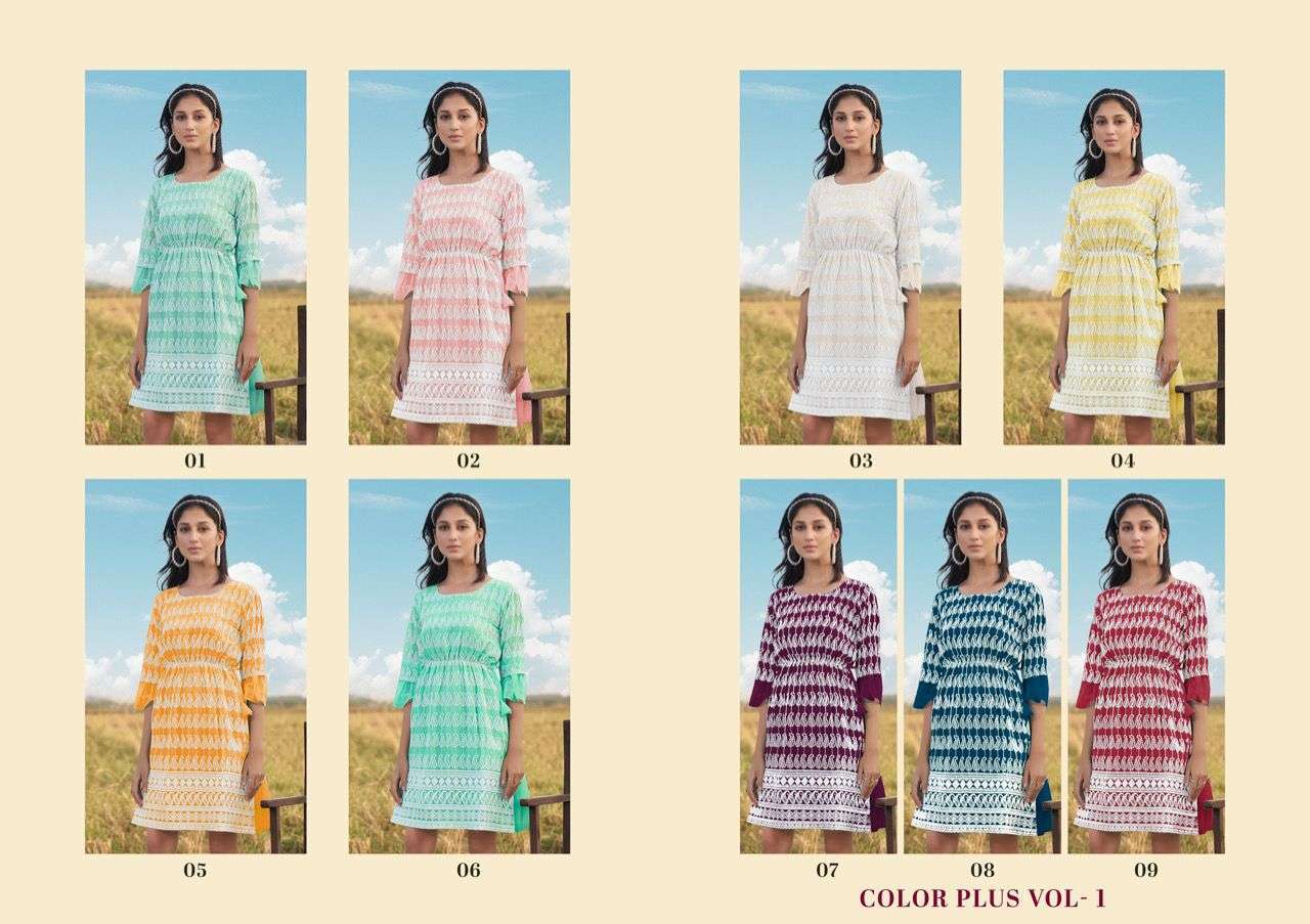  THE CONCH PRESENT COLOUR PLUS VOL 1 GEORGETTE SCHIFFLI WORK SHORT KURTIS