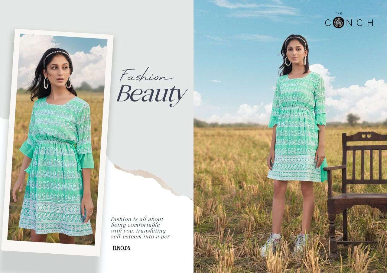  THE CONCH PRESENT COLOUR PLUS VOL 1 GEORGETTE SCHIFFLI WORK SHORT KURTIS