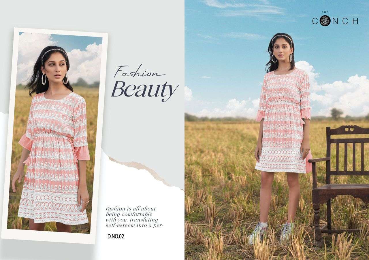  THE CONCH PRESENT COLOUR PLUS VOL 1 GEORGETTE SCHIFFLI WORK SHORT KURTIS