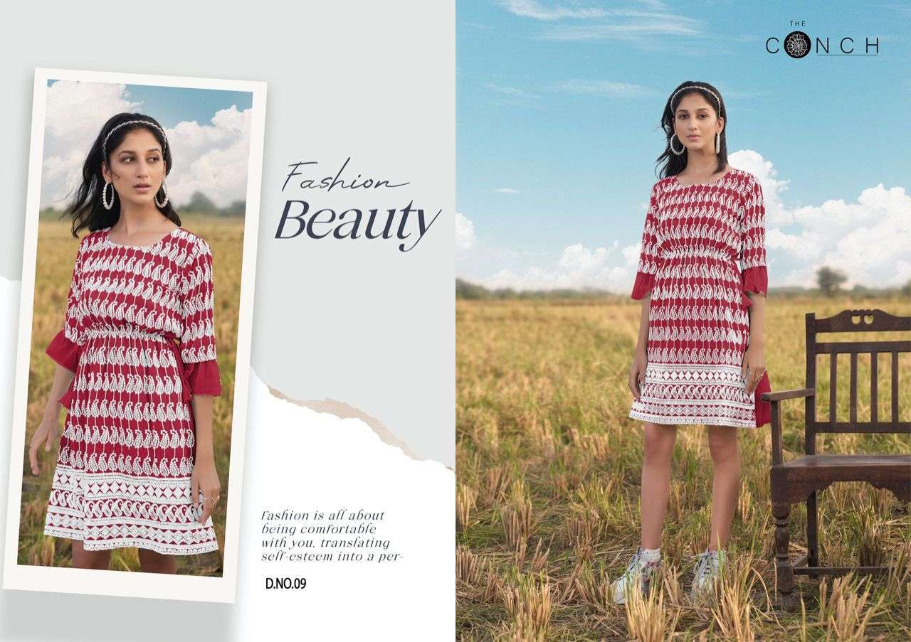  THE CONCH PRESENT COLOUR PLUS VOL 1 GEORGETTE SCHIFFLI WORK SHORT KURTIS