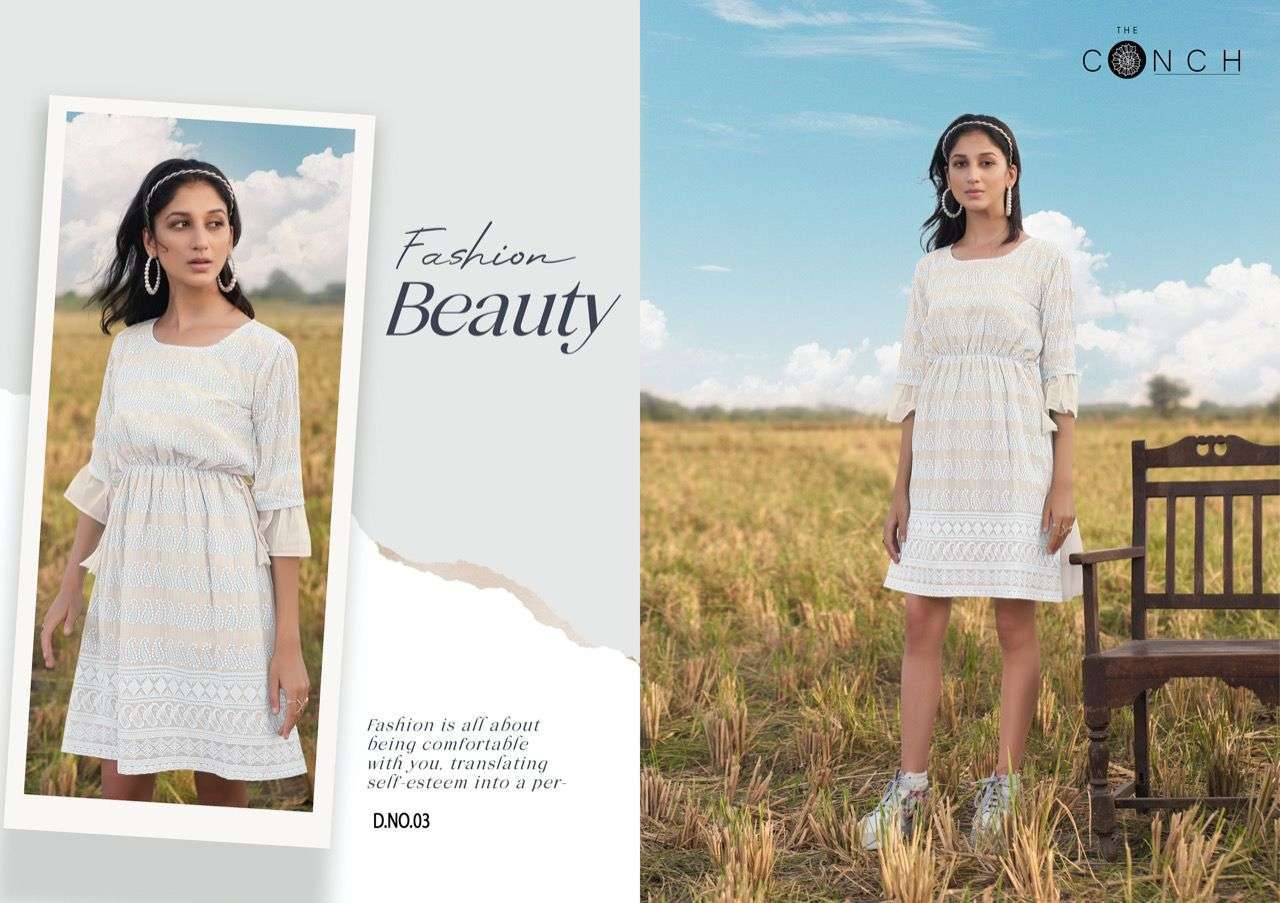  THE CONCH PRESENT COLOUR PLUS VOL 1 GEORGETTE SCHIFFLI WORK SHORT KURTIS