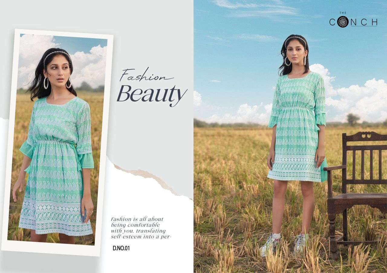  THE CONCH PRESENT COLOUR PLUS VOL 1 GEORGETTE SCHIFFLI WORK SHORT KURTIS