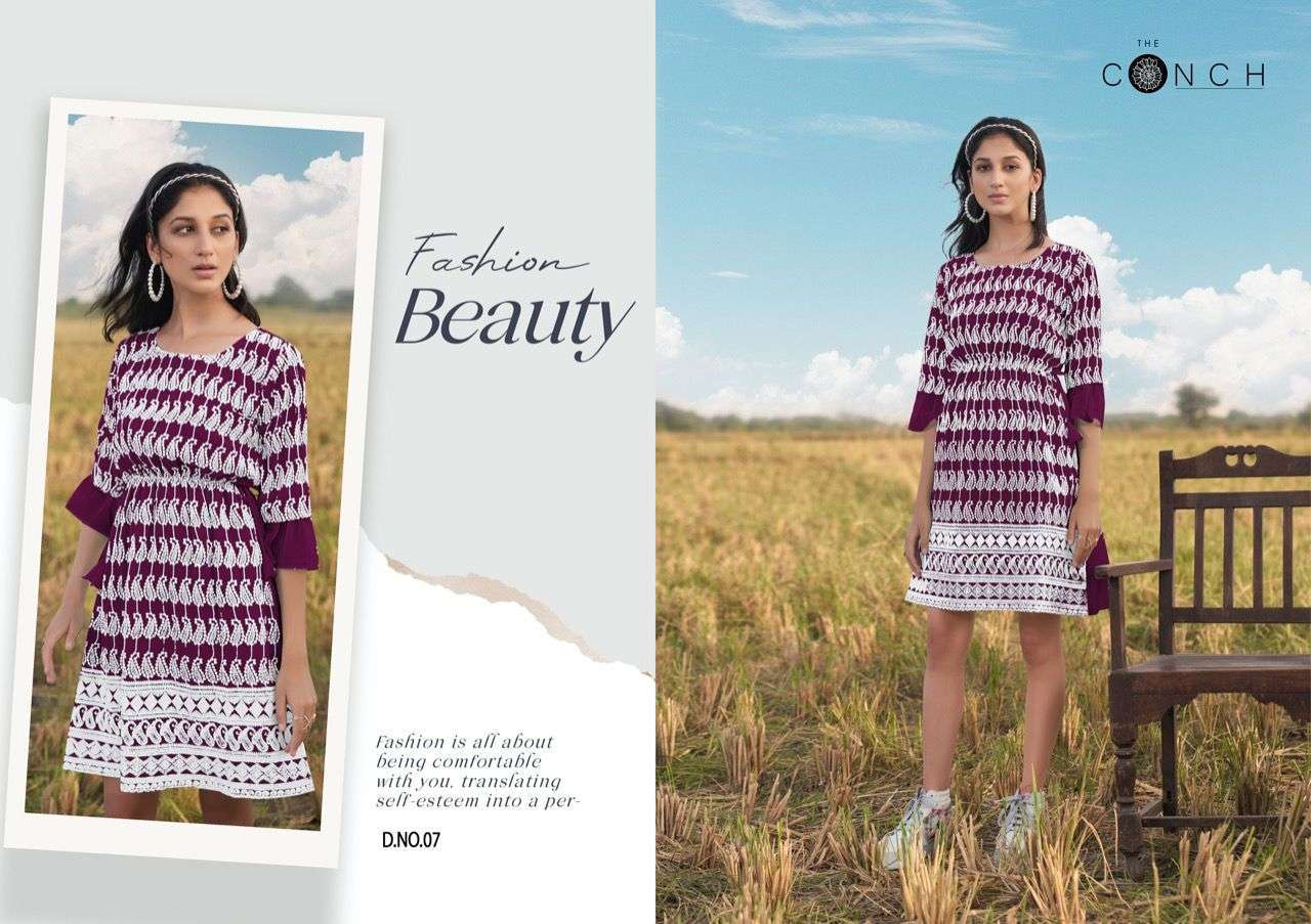  THE CONCH PRESENT COLOUR PLUS VOL 1 GEORGETTE SCHIFFLI WORK SHORT KURTIS