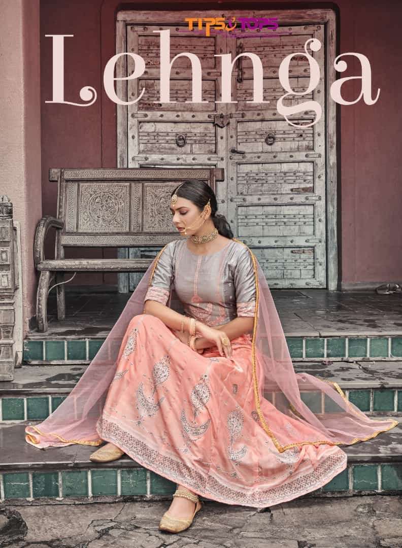 TIPS & TOPS LEHNGA CHANDERI SILK CROP TOP WITH SKIRT AND DUPATTA