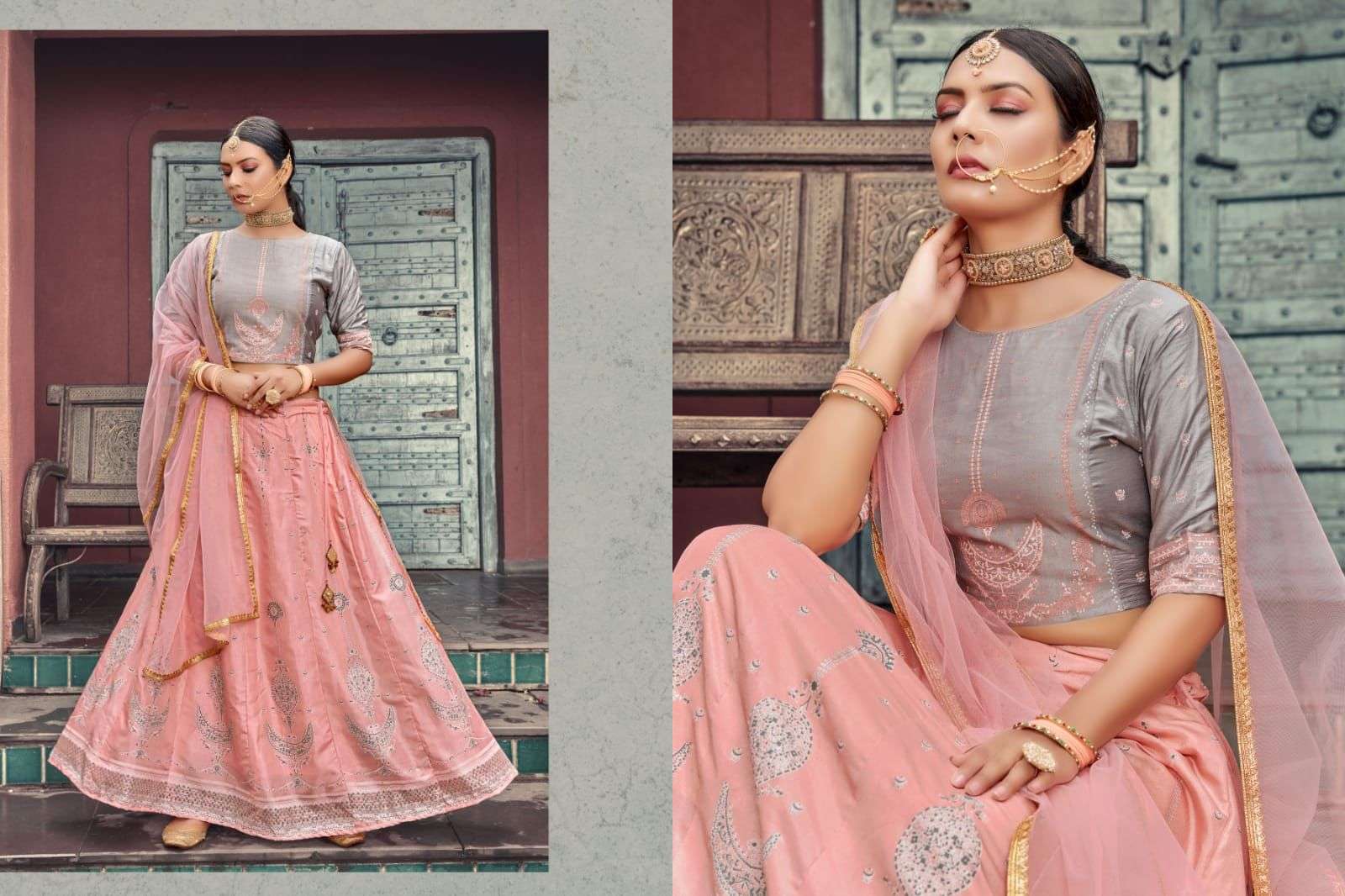 TIPS & TOPS LEHNGA CHANDERI SILK CROP TOP WITH SKIRT AND DUPATTA