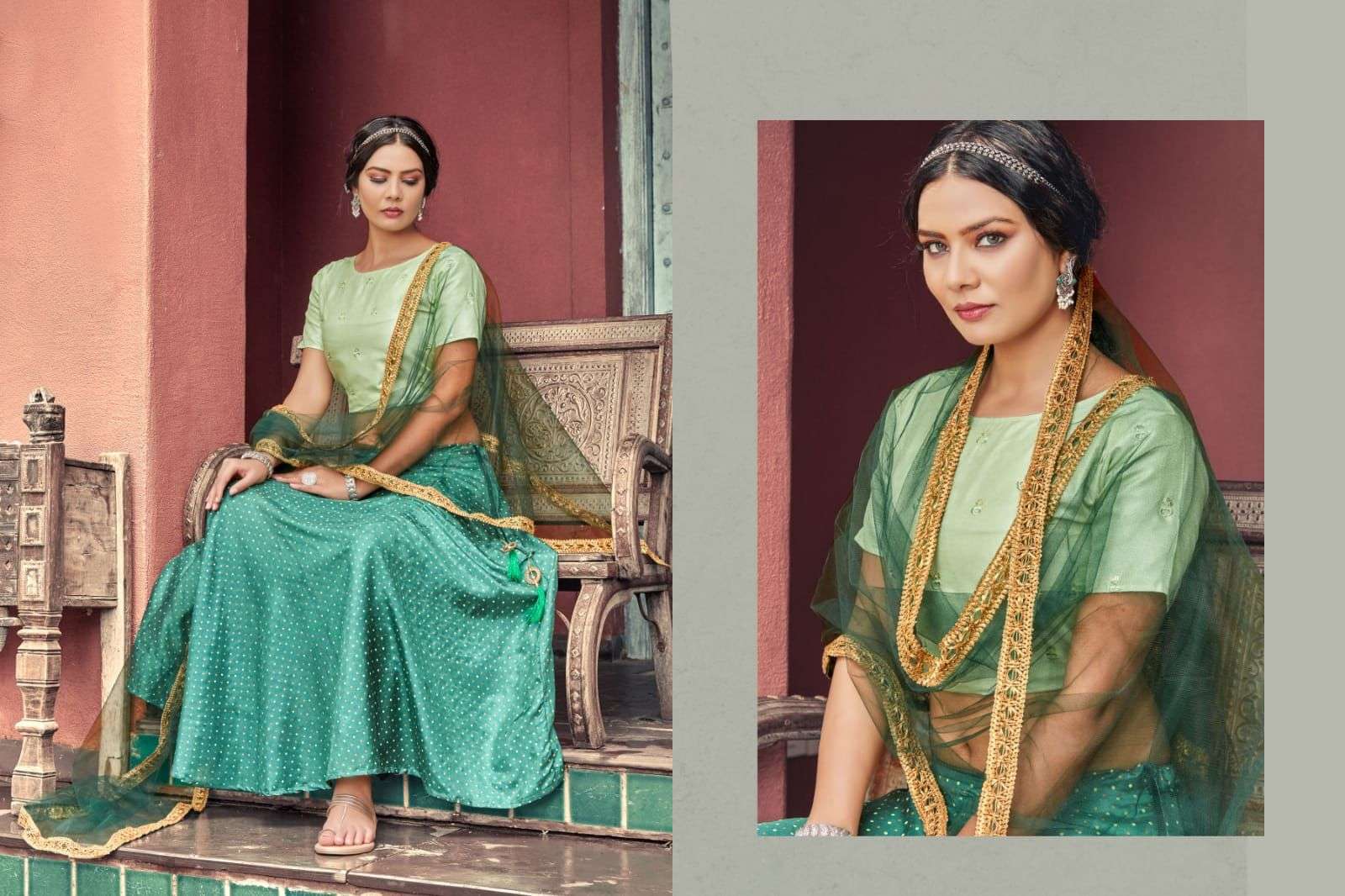 TIPS & TOPS LEHNGA CHANDERI SILK CROP TOP WITH SKIRT AND DUPATTA