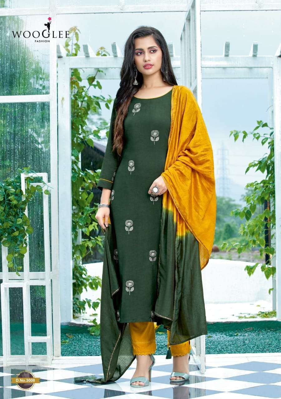  WOOGLEE BUTTERFLY FANCY KURTI WITH BOTTOM AND DUPATTA SET READYMADE ONLINE