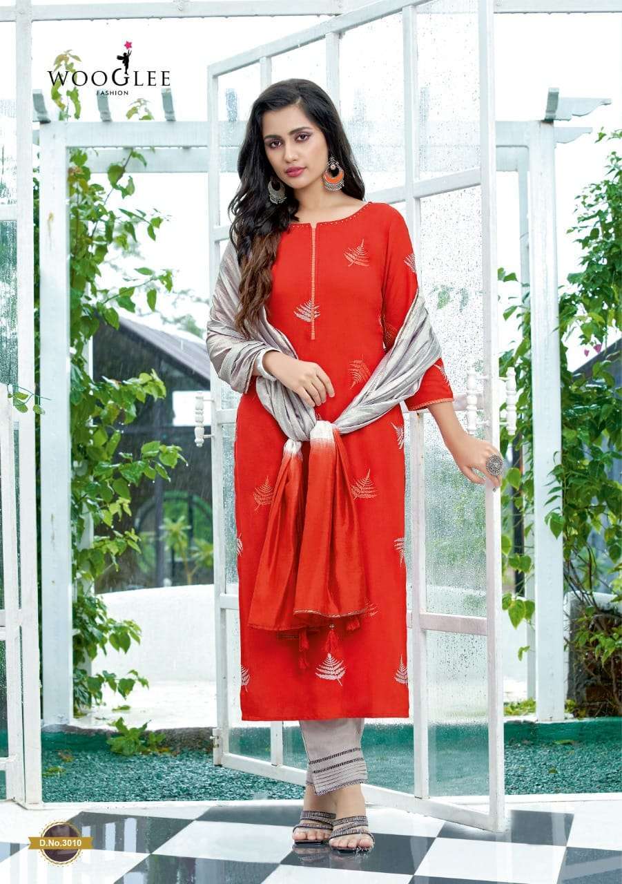  WOOGLEE BUTTERFLY FANCY KURTI WITH BOTTOM AND DUPATTA SET READYMADE ONLINE