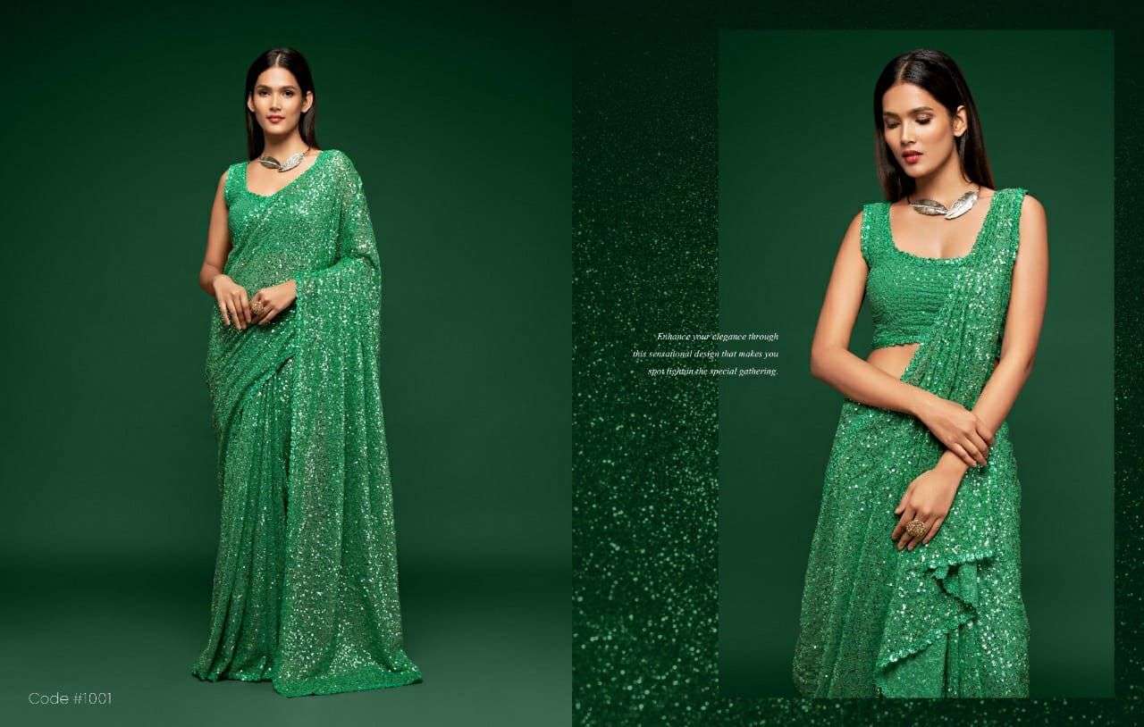  ZEEL CLOTHING ZALAK THREAD AND MULTIPLE SEQUENCE EMBROIDERY SARIS SUPPLIER