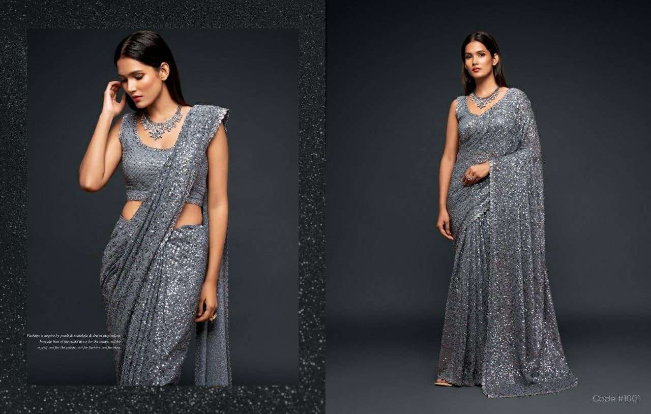  ZEEL CLOTHING ZALAK THREAD AND MULTIPLE SEQUENCE EMBROIDERY SARIS SUPPLIER