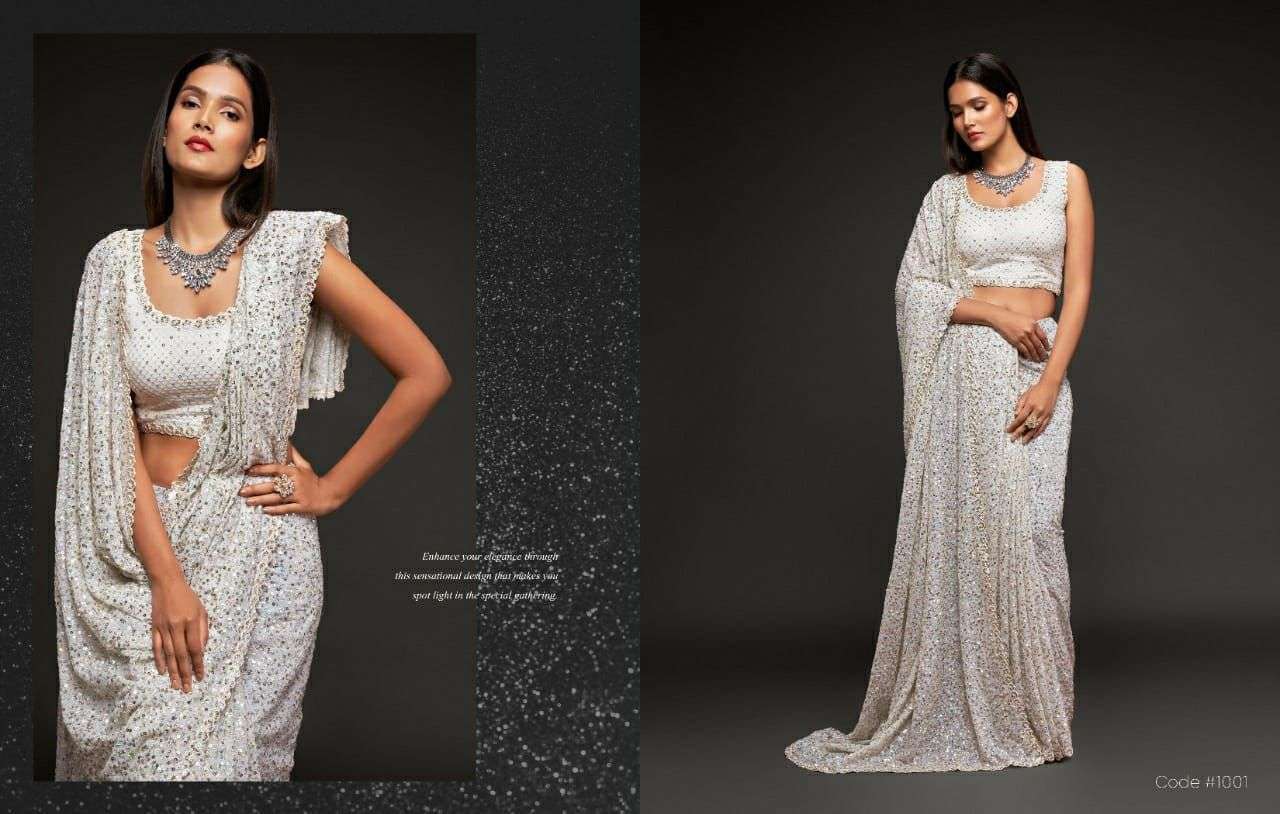  ZEEL CLOTHING ZALAK THREAD AND MULTIPLE SEQUENCE EMBROIDERY SARIS SUPPLIER