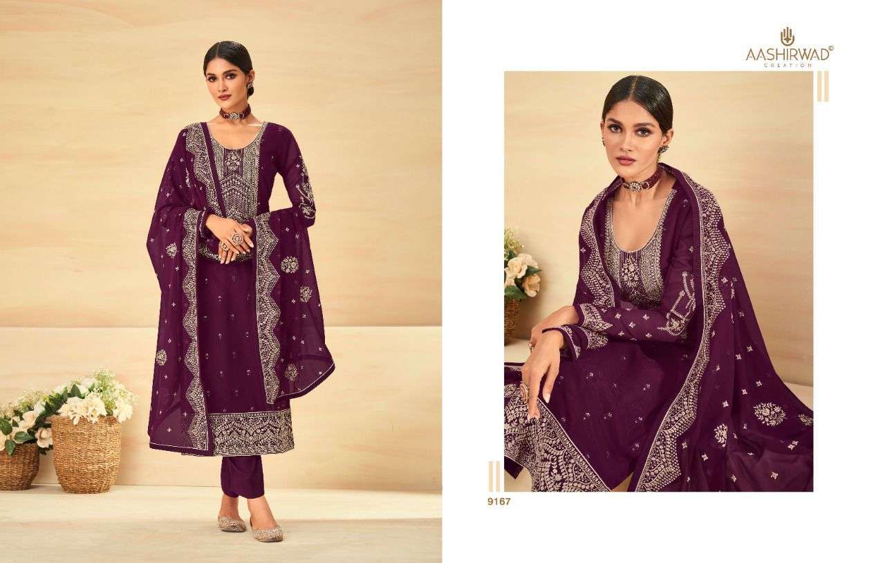 AASHIRWAD PRESENT AURA GEORGETTE WORK ELEGANT FANCY SUITS
