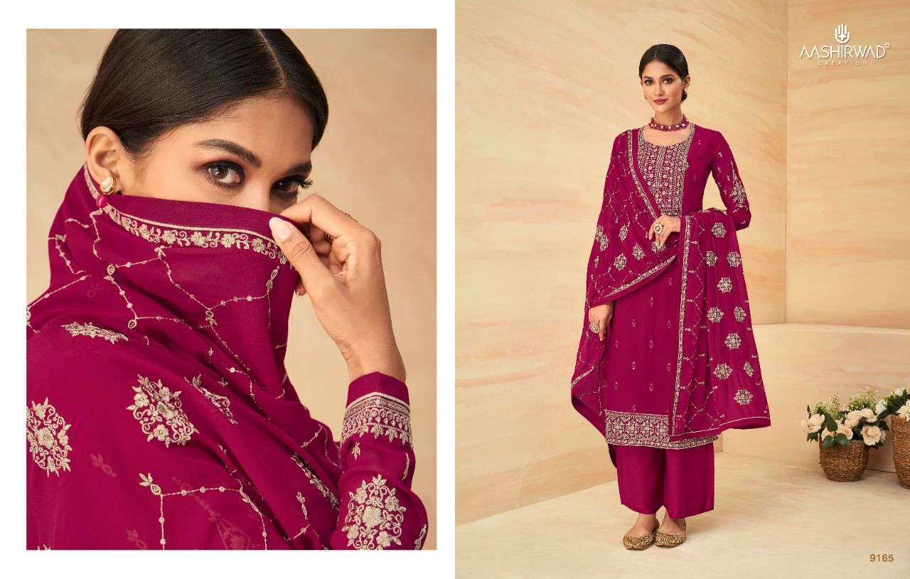 AASHIRWAD PRESENT AURA GEORGETTE WORK ELEGANT FANCY SUITS