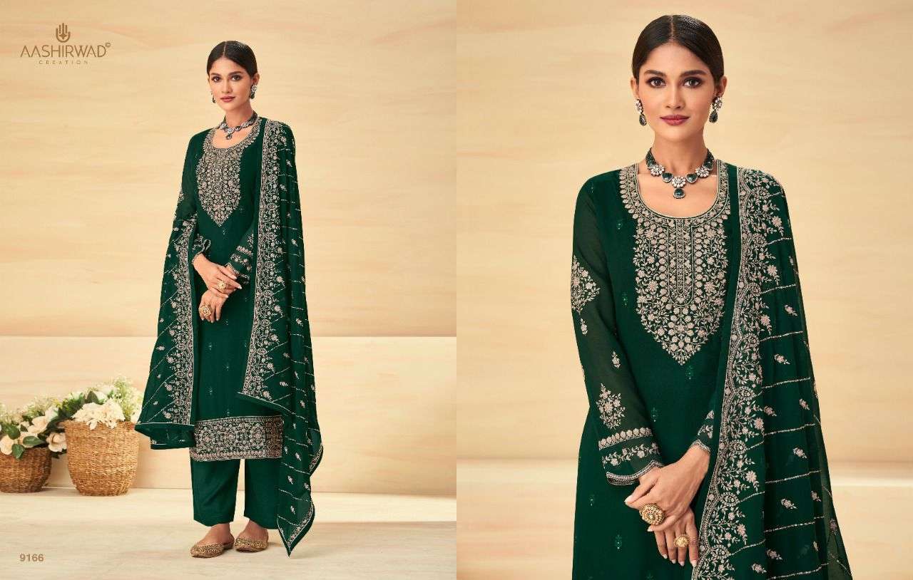 AASHIRWAD PRESENT AURA GEORGETTE WORK ELEGANT FANCY SUITS