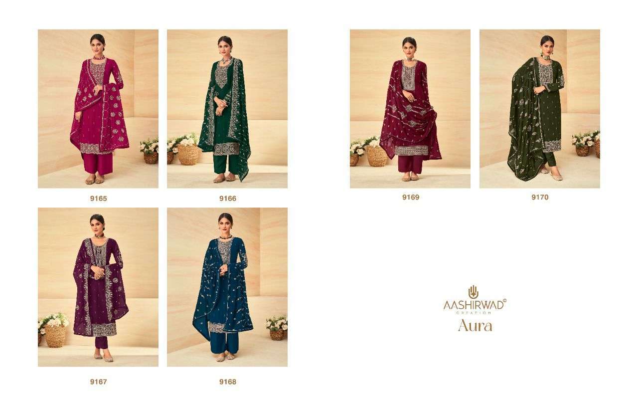 AASHIRWAD PRESENT AURA GEORGETTE WORK ELEGANT FANCY SUITS