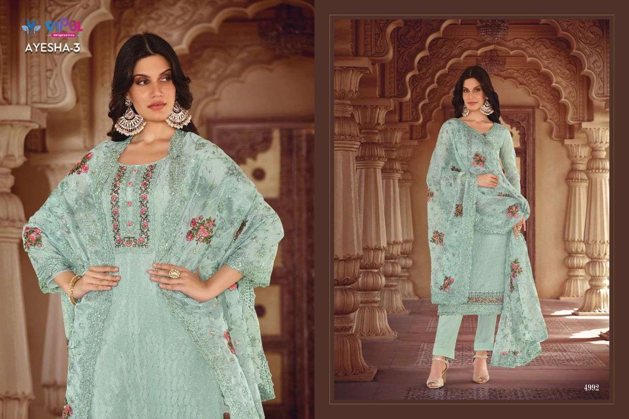  AYESHA VOL 3 BY VIPUL SOFT ORGANZA DESIGNER FANCY SUITS