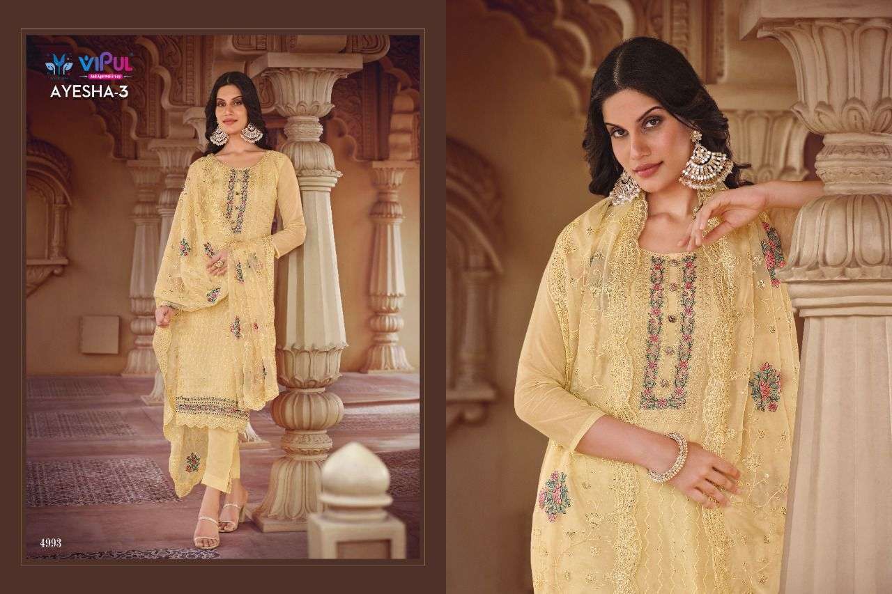  AYESHA VOL 3 BY VIPUL SOFT ORGANZA DESIGNER FANCY SUITS