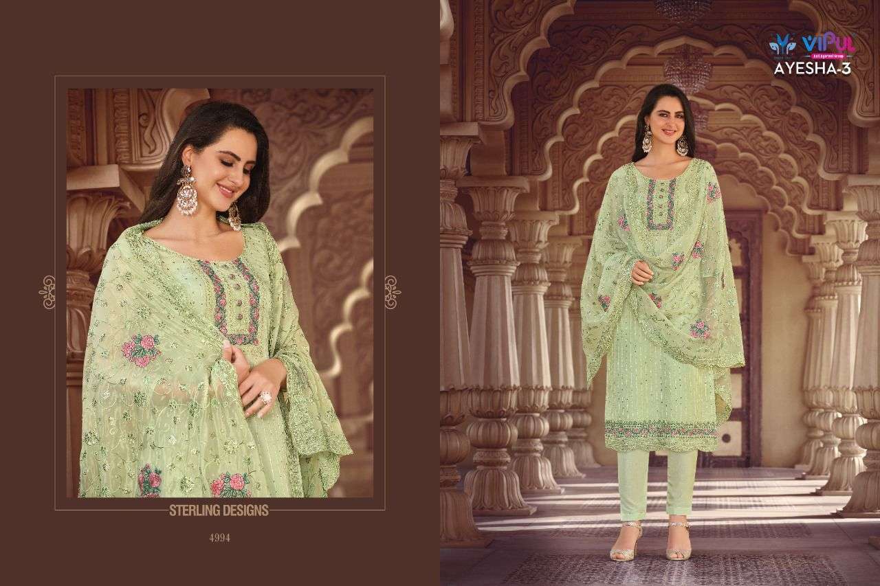  AYESHA VOL 3 BY VIPUL SOFT ORGANZA DESIGNER FANCY SUITS