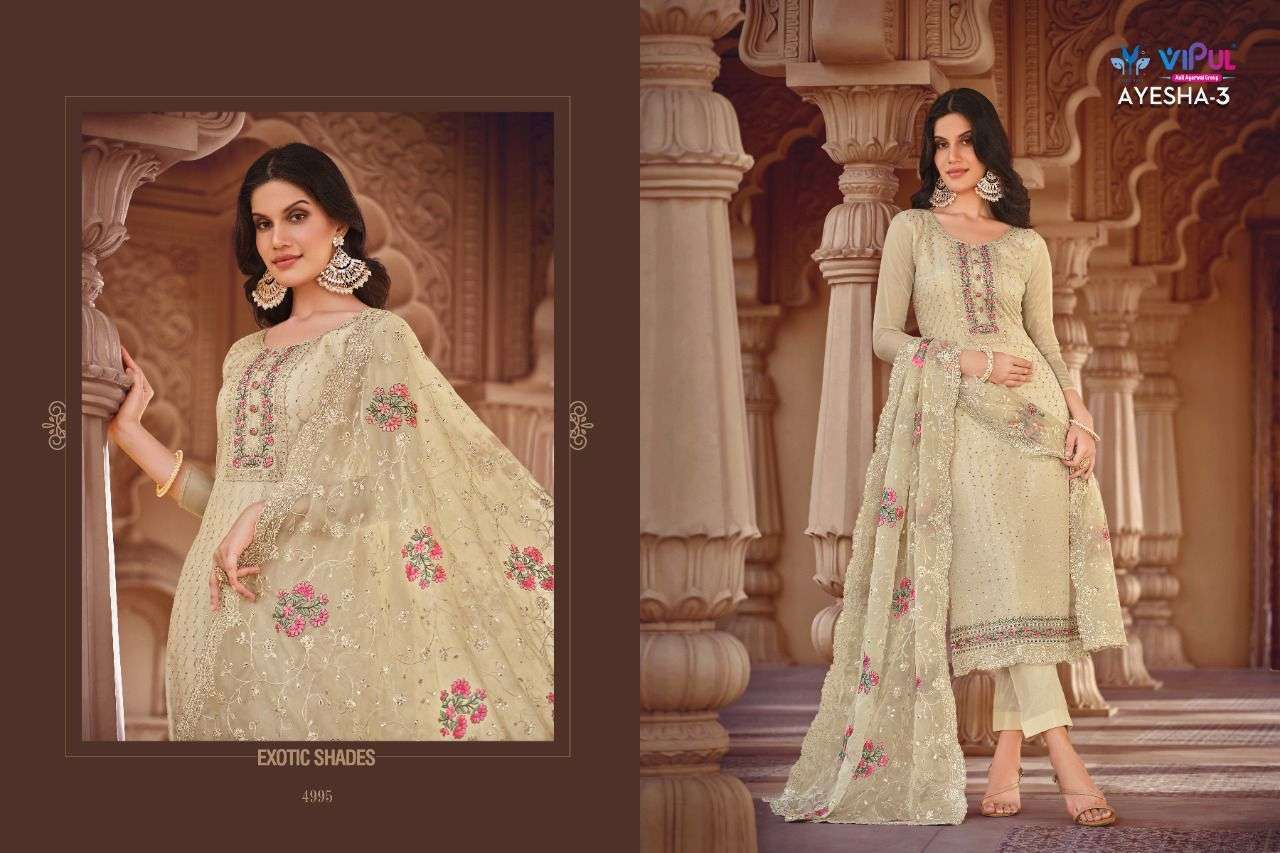  AYESHA VOL 3 BY VIPUL SOFT ORGANZA DESIGNER FANCY SUITS
