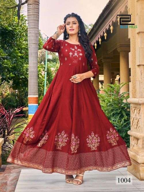 Blue Hills Enagage Catalog Designer Heavy Rayon Long Anarkali Kurtis
