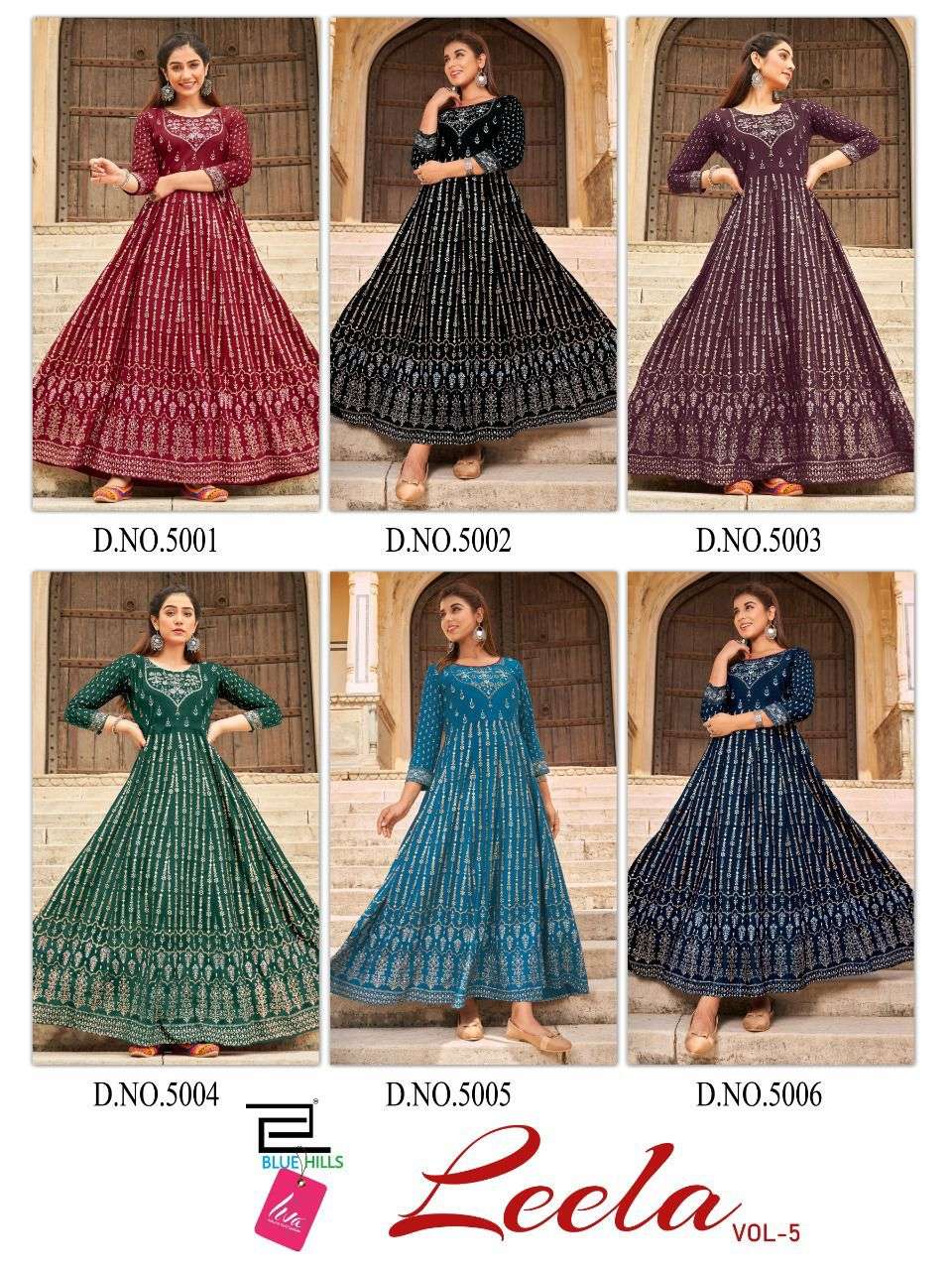 Blue Hills Leela Vol 5 Catalog Long Anarkali Rayon Kurtis