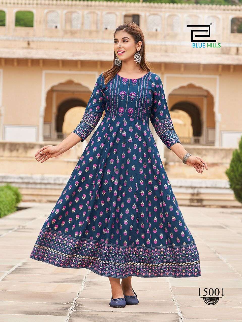 BLUE HILLS UP TO DATE VOL 15 FANCY RAYON LONG ANARKALI KURTI