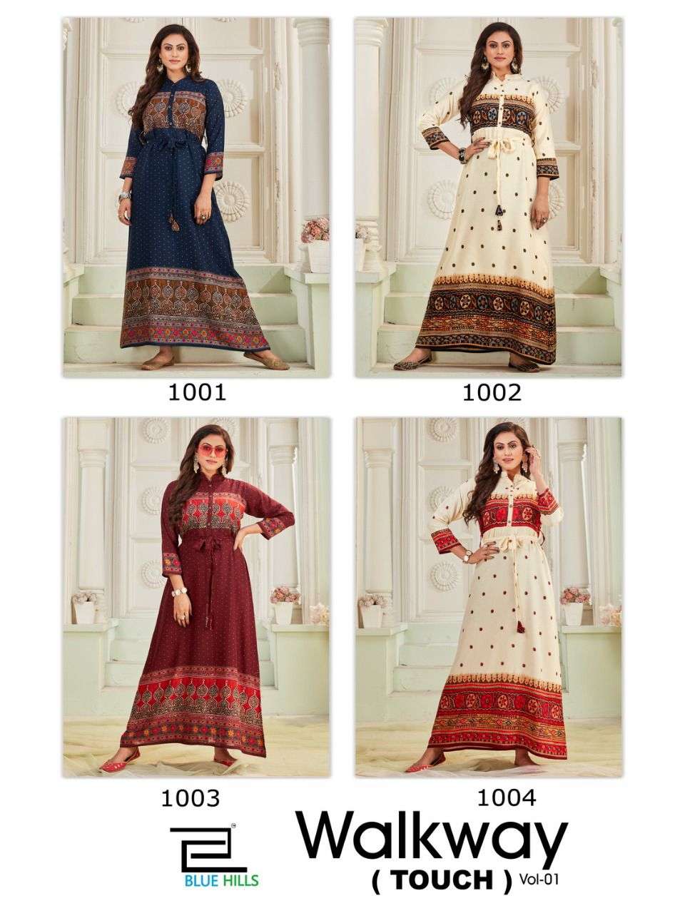 Blue Hills Walkway Touch Vol 1 Catalog Long Rayon Anarkali Kurtis